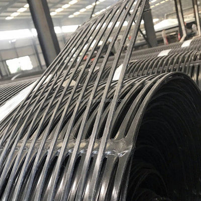 Low Black 220kN PP HDPE uniaxial geogrid for retaining wall and road reinforcement 50m